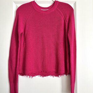 NWT Cotton By Autumn Cashmere Distressed Scallop Shaker Sweater in Barbie Size S